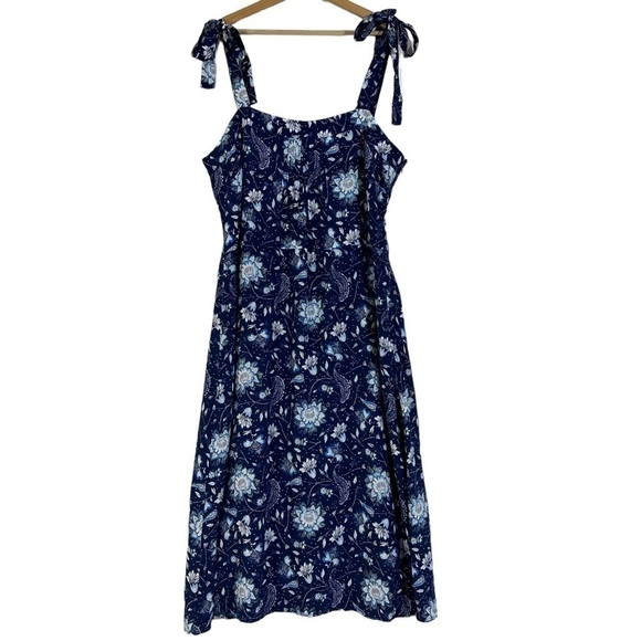 NWT Gap Blue Floral & Paisley Tie Shoulder Midi Apron Dress - Picture 2 of 12